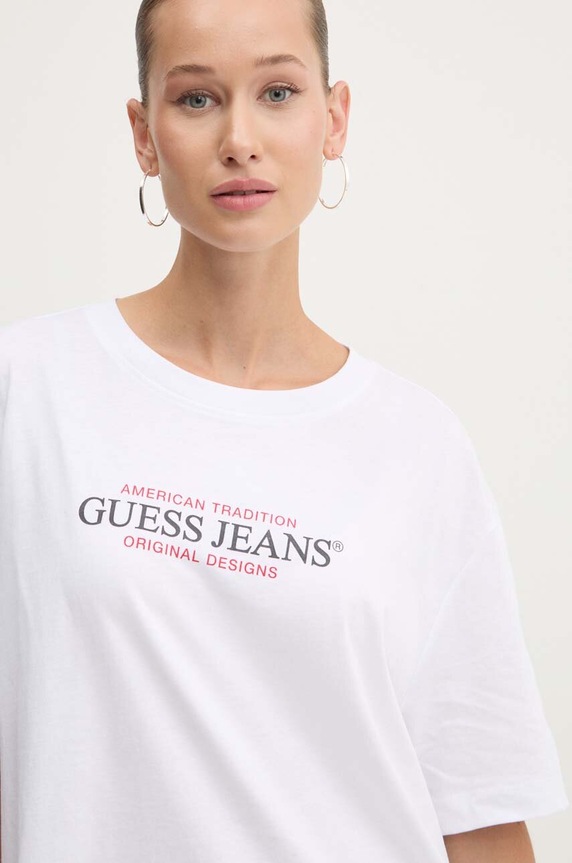 Bavlnené tričko Guess Jeans relaxed biela W4YI08.K8HM0