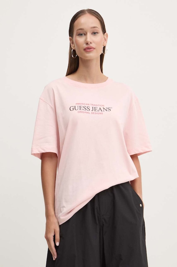 Guess Jeans t-shirt bawełniany nadruk różowy W4YI08.K8HM0