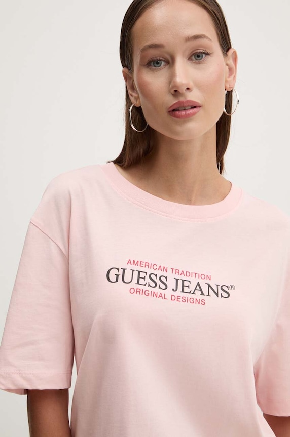 Guess Jeans t-shirt bawełniany różowy W4YI08.K8HM0