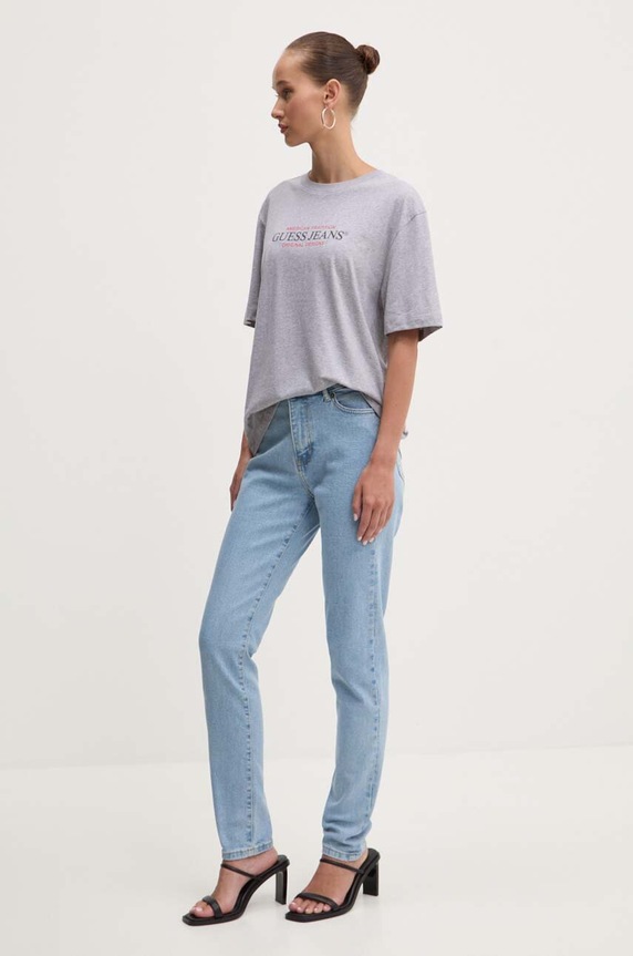 Pamučna majica Guess Jeans W4YI08.K8HM0 siva SS26