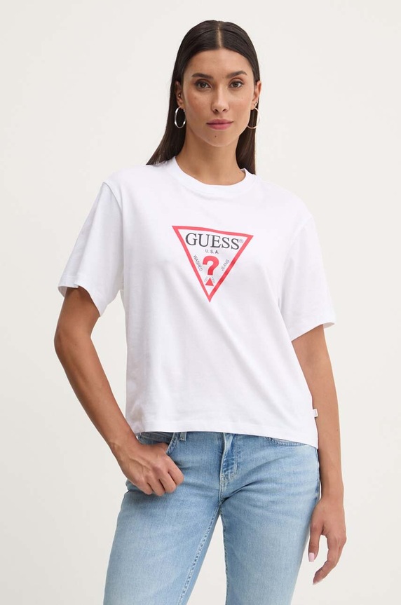 Guess Jeans t-shirt basic damski nadruk biały W4YI73.K8HM0