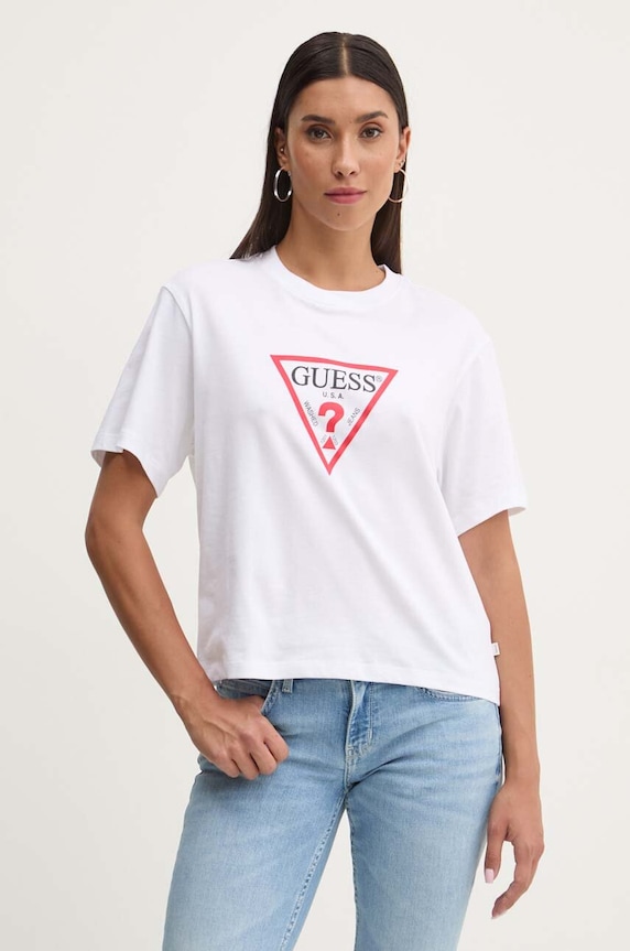 Guess Jeans t-shirt basic damski nadruk biały W4YI73.K8HM0