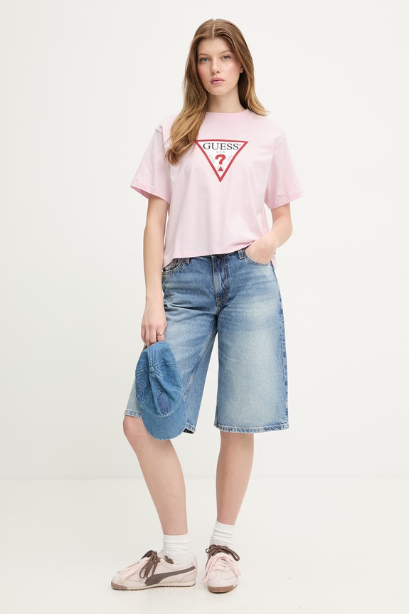 Guess Jeans t-shirt basic damski W4YI73.K8HM0 różowy SS26