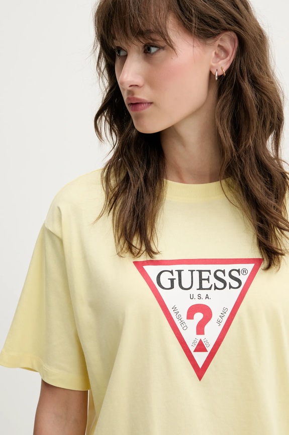Odzież Guess Jeans t-shirt basic damski W4YI73.K8HM0 żółty