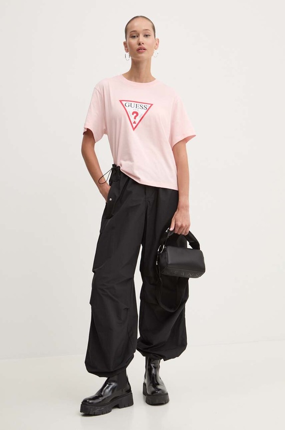 Guess Jeans t-shirt basic damski W4YI73.K8HM0 różowy SS26