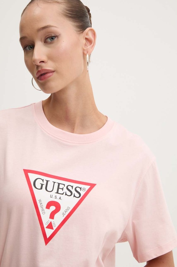 Guess Jeans t-shirt basic damski różowy W4YI73.K8HM0