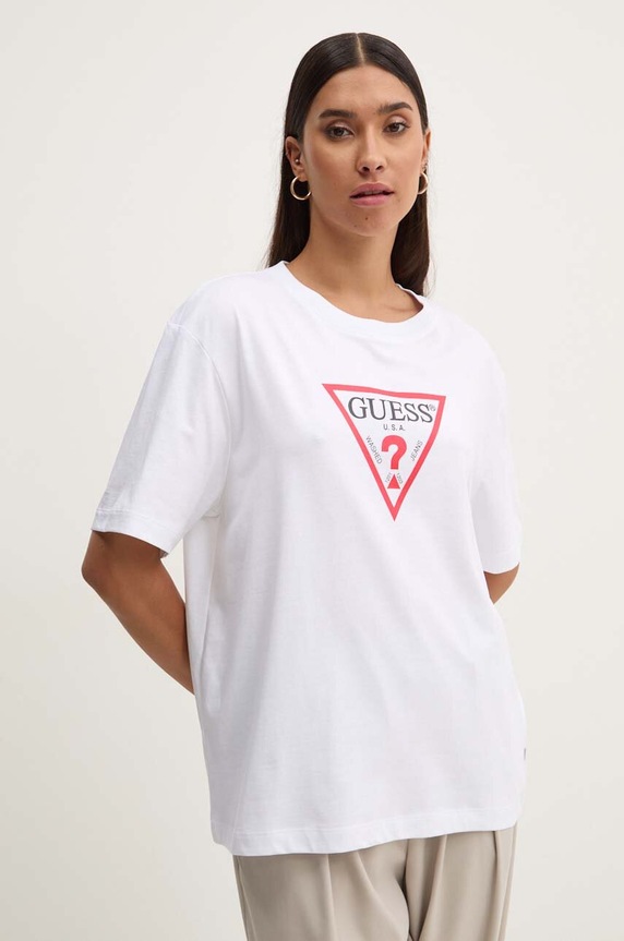 Bavlnené tričko Guess Jeans relaxed biela W4YI76.K8HM0