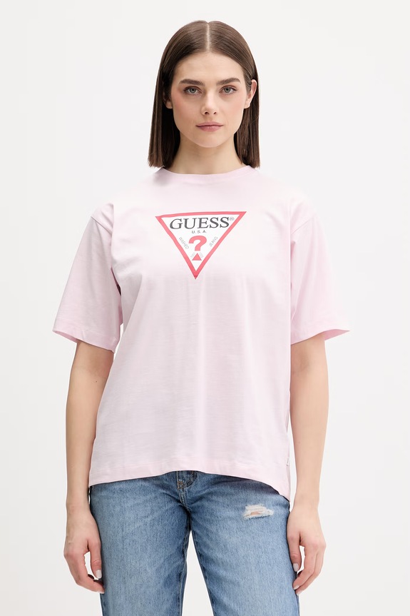 Guess Jeans tricou din bumbac print roz W4YI76.K8HM0