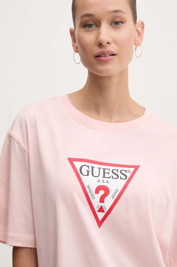 Guess Jeans tricou din bumbac print roz W4YI76.K8HM0