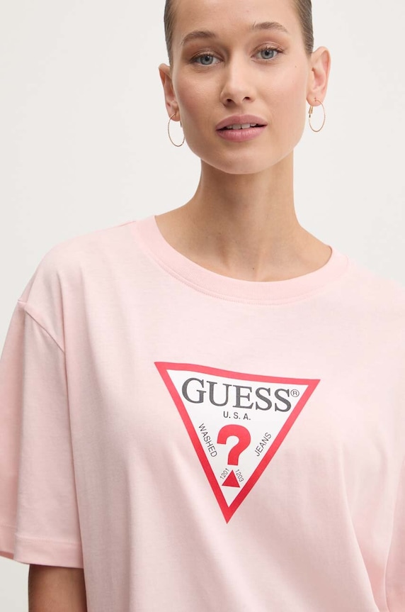 Guess Jeans tricou din bumbac print roz W4YI76.K8HM0