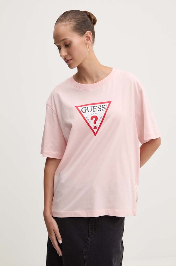 Guess Jeans tricou din bumbac roz W4YI76.K8HM0