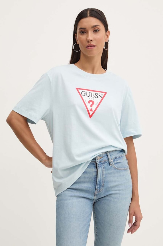 Guess Jeans t-shirt bawełniany nadruk niebieski W4YI76.K8HM0