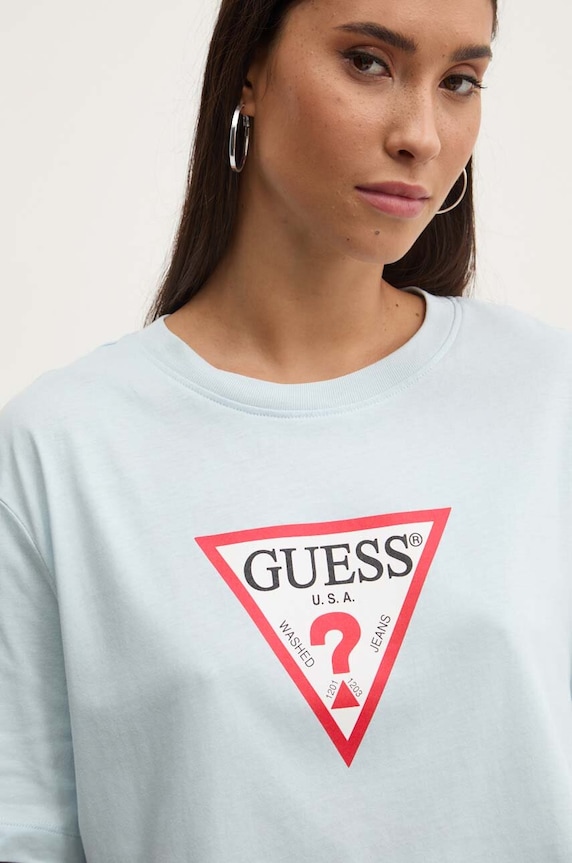 Guess Jeans t-shirt bawełniany niebieski W4YI76.K8HM0