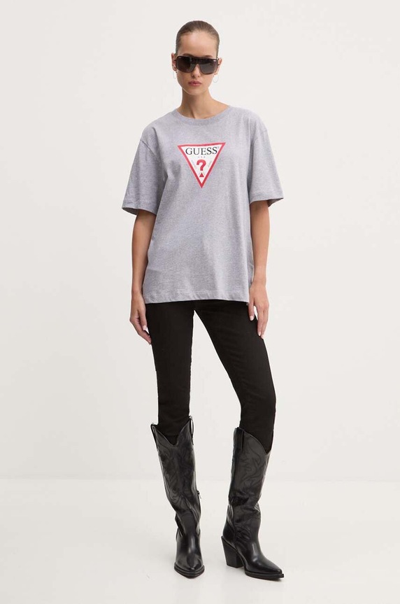 Βαμβακερό μπλουζάκι Guess Jeans W4YI76.K8HM0 γκρί SS26