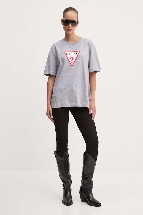 Βαμβακερό μπλουζάκι Guess Jeans W4YI76.K8HM0 γκρί SS26