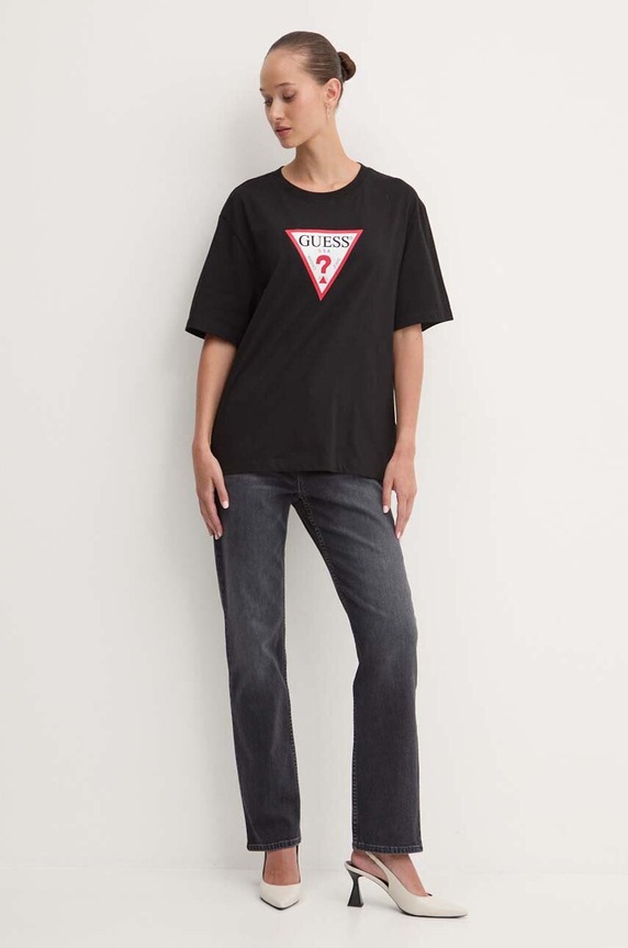 Bavlnené tričko Guess Jeans W4YI76.K8HM0 čierna SS26