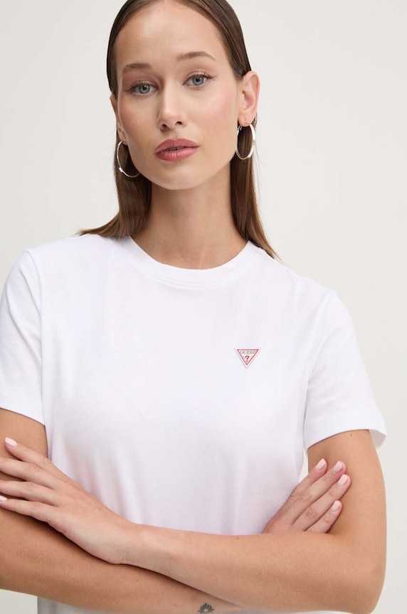 Tričko Guess Jeans jednofarebný biela W4YI10.J1314