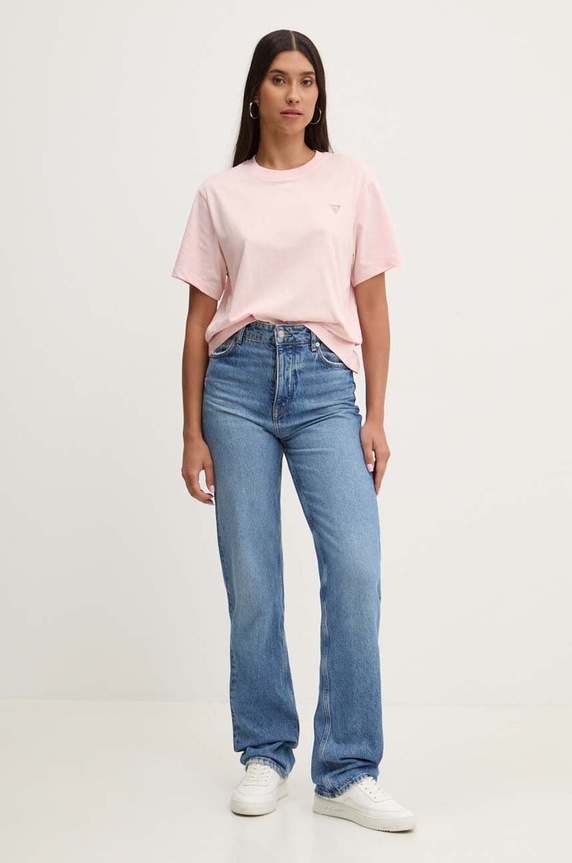 Pamučna majica Guess Jeans W4YI05.K8HM0 roza SS26