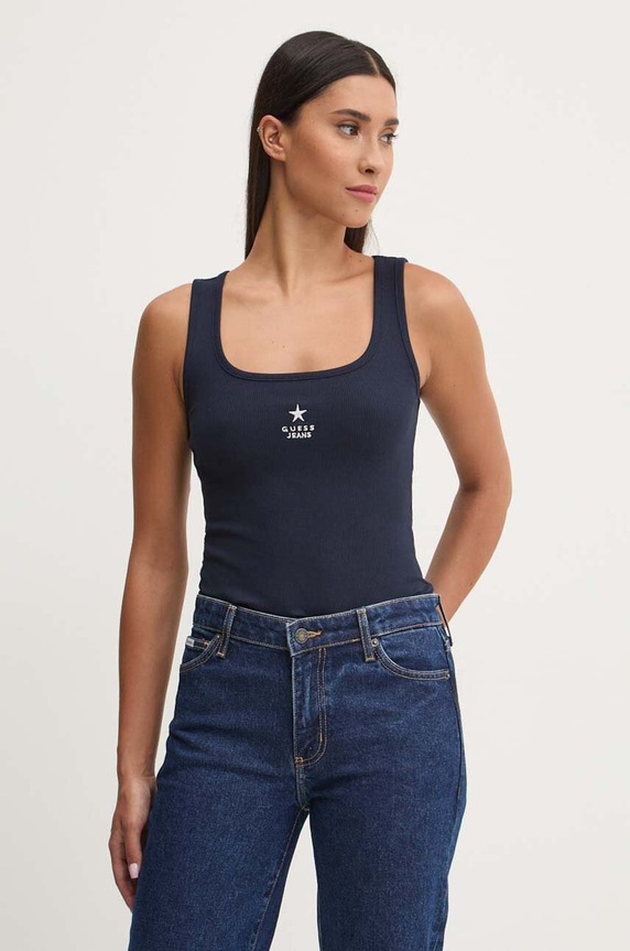 Top Guess Jeans nášivka tmavomodrá W4YP48.KA0H1