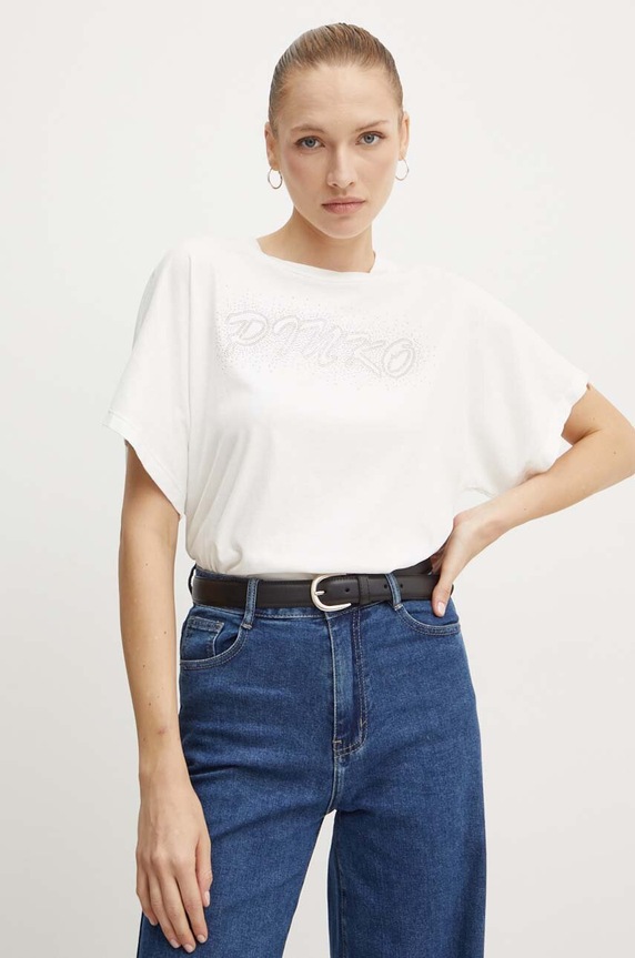 Pinko t-shirt bawełniany aplikacja biały 103993.A231