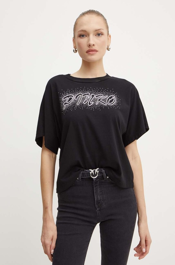 Pinko t-shirt bawełniany aplikacja czarny 103993.A231
