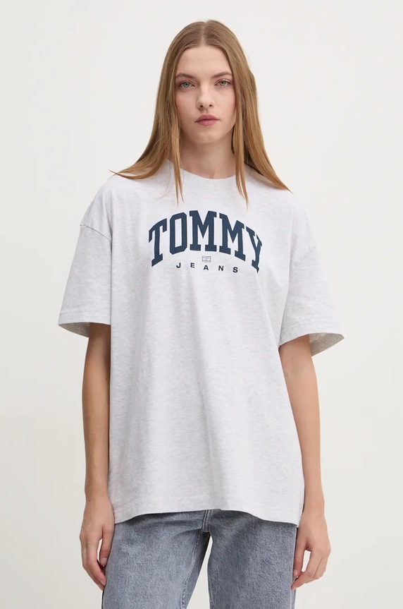 Tommy Jeans t-shirt bawełniany nadruk szary DW0DW18403