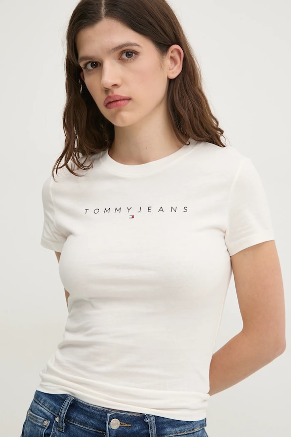 Tommy Jeans tričko dámske bavlnené béžová DW0DW18398