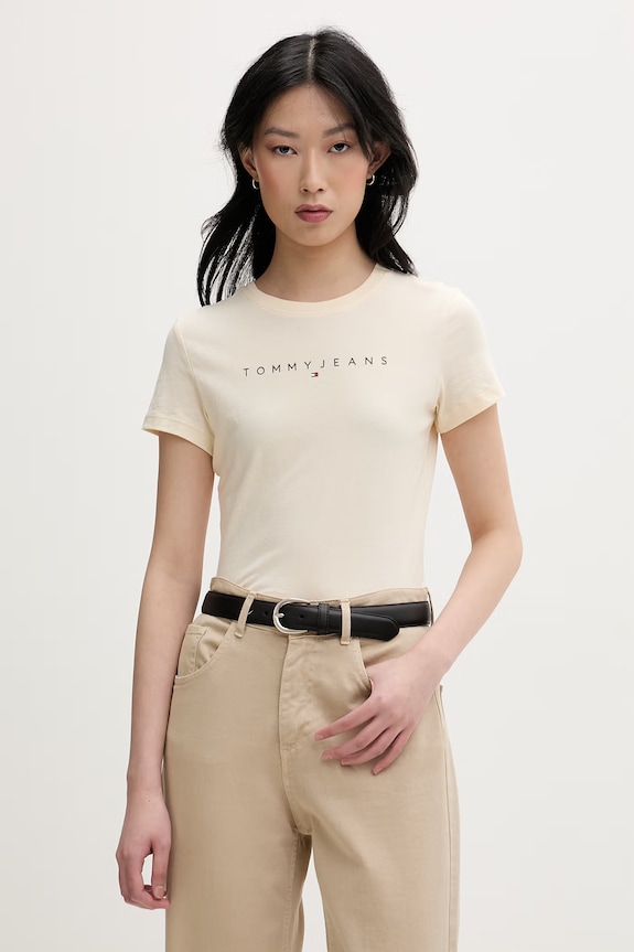 Tommy Jeans tricou de damă din bumbac galben DW0DW18398