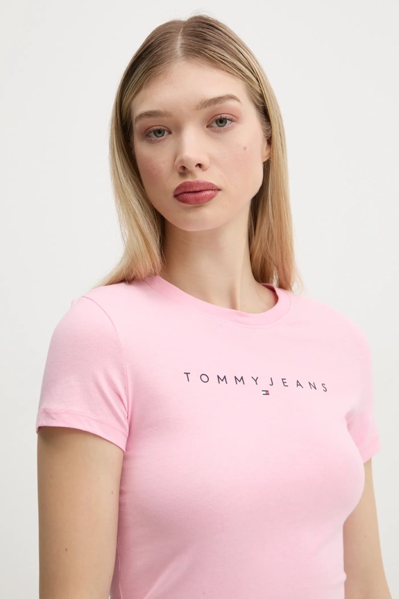 Tommy Jeans T-shirt damski bawełniany różowy DW0DW18398