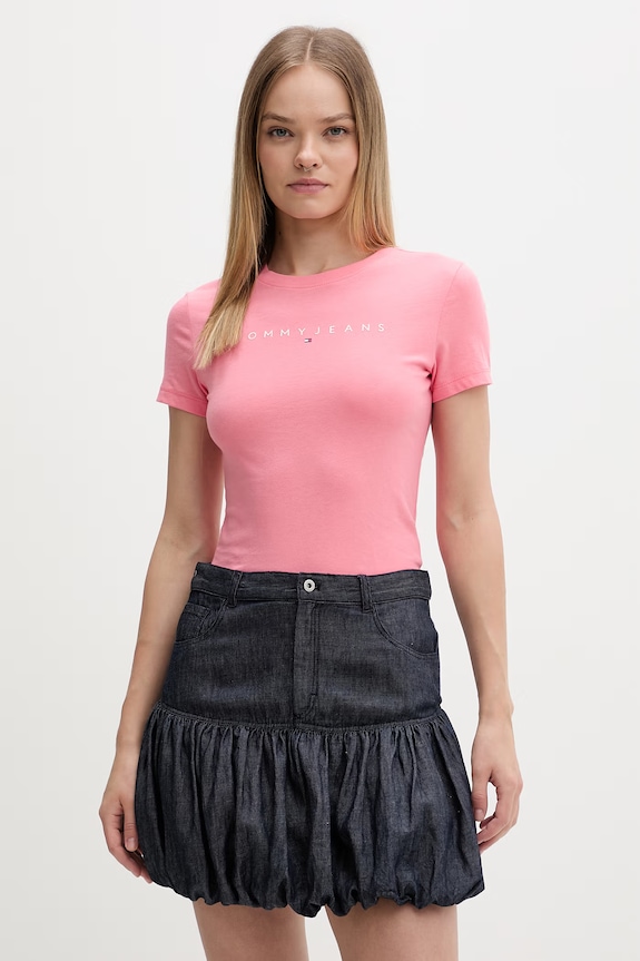 Tommy Jeans tricou de damă din bumbac roz DW0DW18398