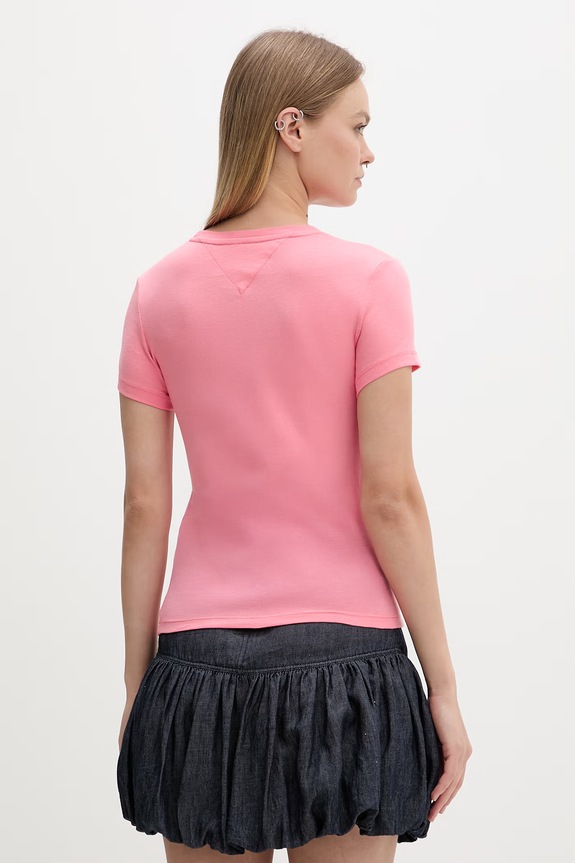 Îmbrăcăminte Tommy Jeans tricou de damă din bumbac DW0DW18398 roz