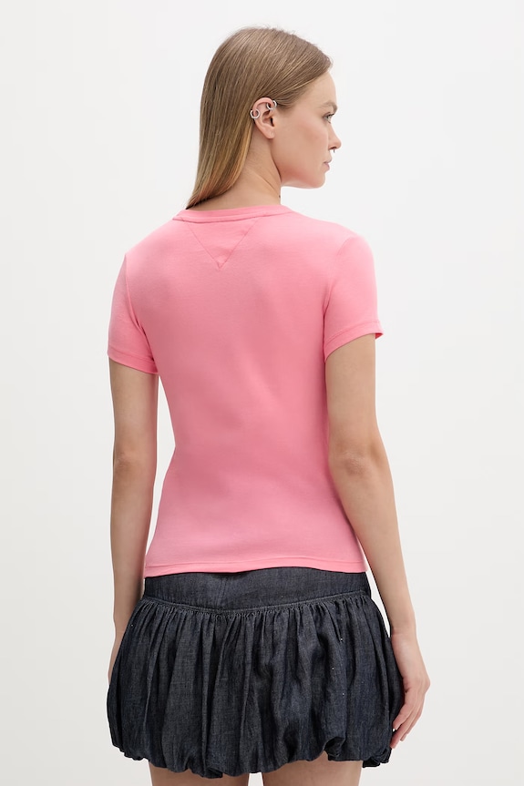 Îmbrăcăminte Tommy Jeans tricou de damă din bumbac DW0DW18398 roz