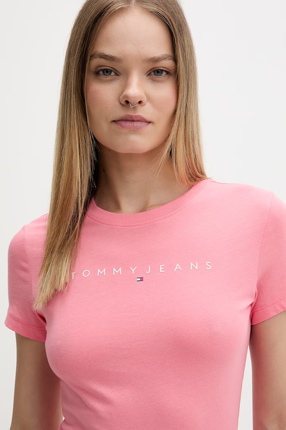 Tommy Jeans tricou de damă din bumbac roz DW0DW18398