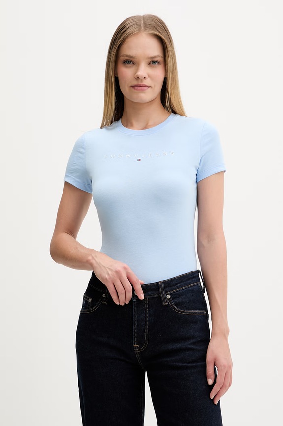 Tommy Jeans kratka majica ženska bombažna modra DW0DW18398
