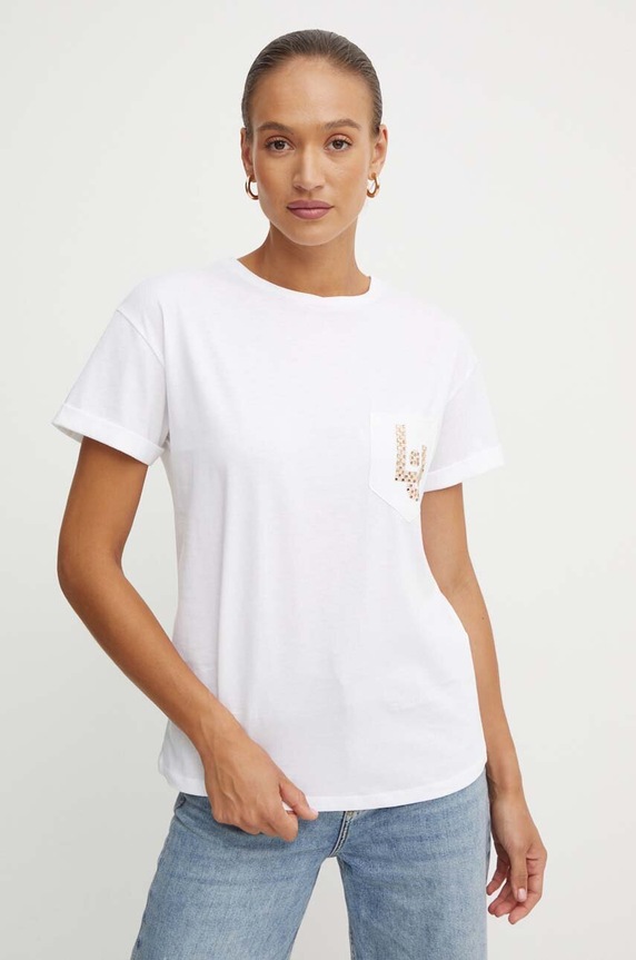 Bavlnené tričko Liu Jo relaxed biela WF4177.JS923