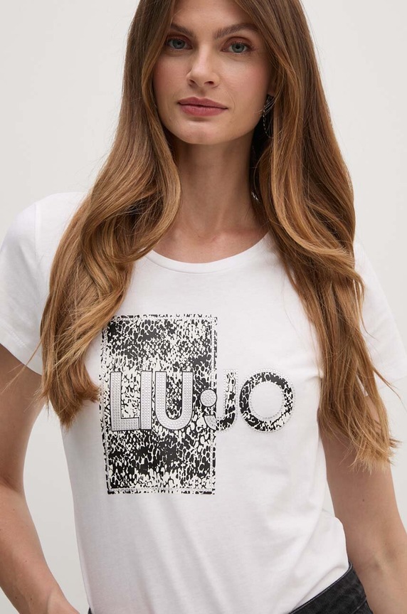Bavlnené tričko Liu Jo slim biela WF4178.JS923
