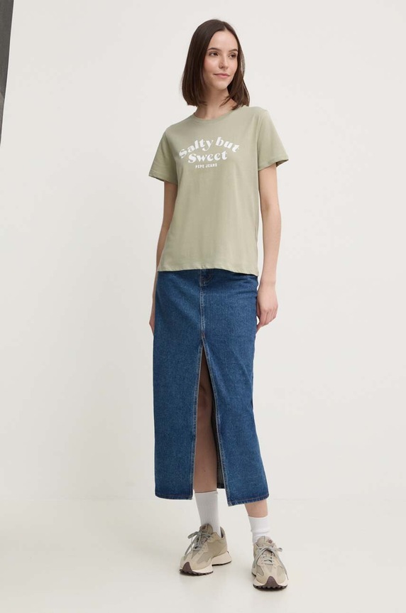Одежда Хлопковая футболка Pepe Jeans EFFIE PL505886 зелёный