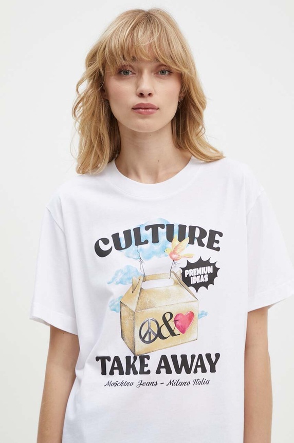 Moschino Jeans pamut póló fehér 0708.8237