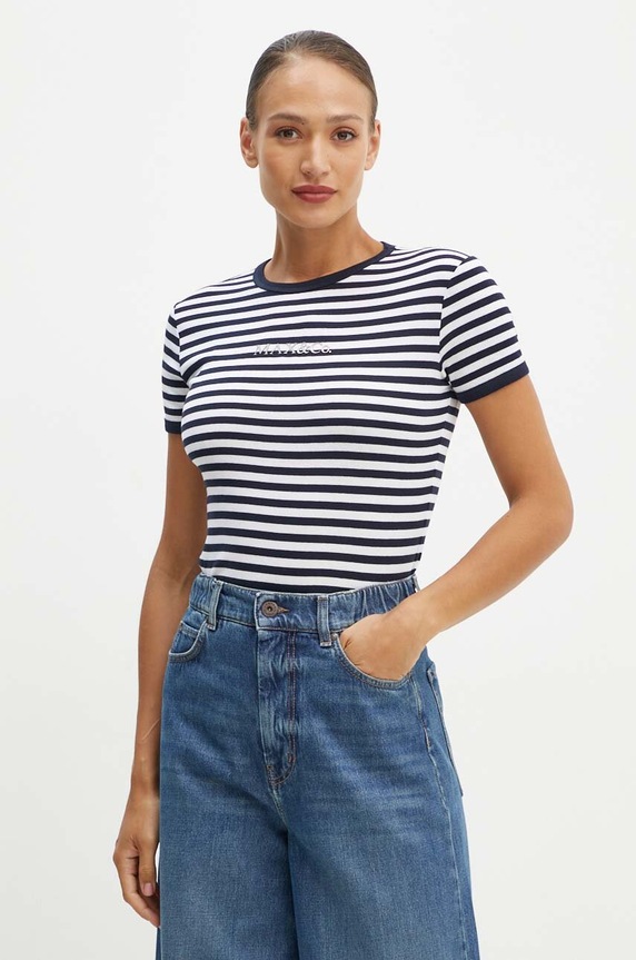 MAX&Co. t-shirt bawełniany wzorzyste granatowy 2428976014200