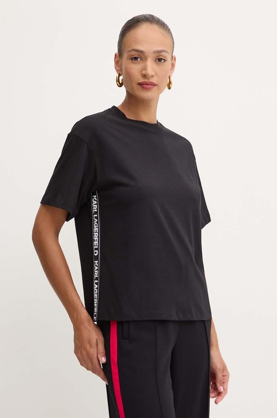 Karl Lagerfeld t-shirt bawełniany aplikacja czarny 245W1703