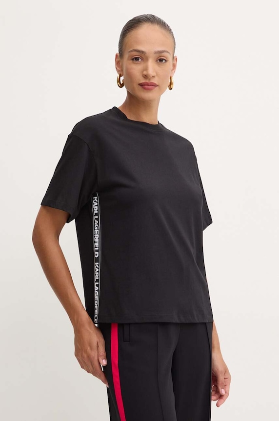 Karl Lagerfeld t-shirt bawełniany aplikacja czarny 245W1703