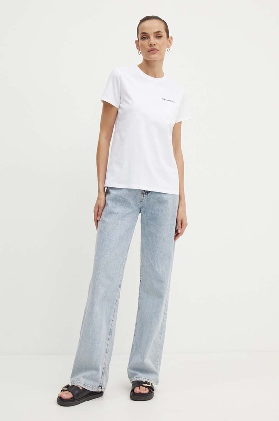 Pamučna majica Karl Lagerfeld 245W1714 bijela SS25