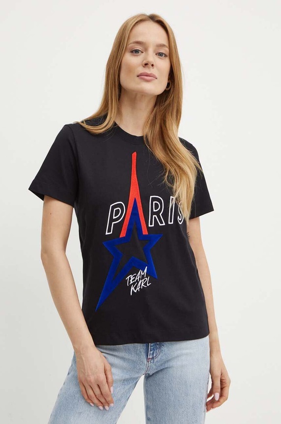 Bavlněné tričko Karl Lagerfeld nášivka černá 245W1730
