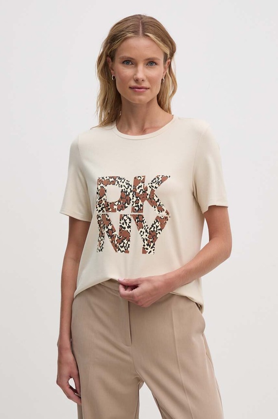 Dkny t-shirt z elastanem beżowy D2G4A174