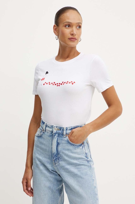 Marella t-shirt bawełniany nadruk biały 2423976044200
