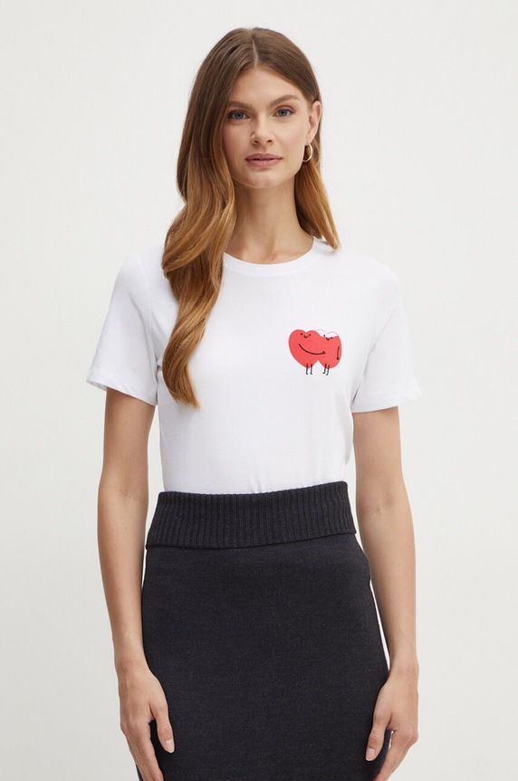 Marella t-shirt bawełniany nadruk biały 2423976044200