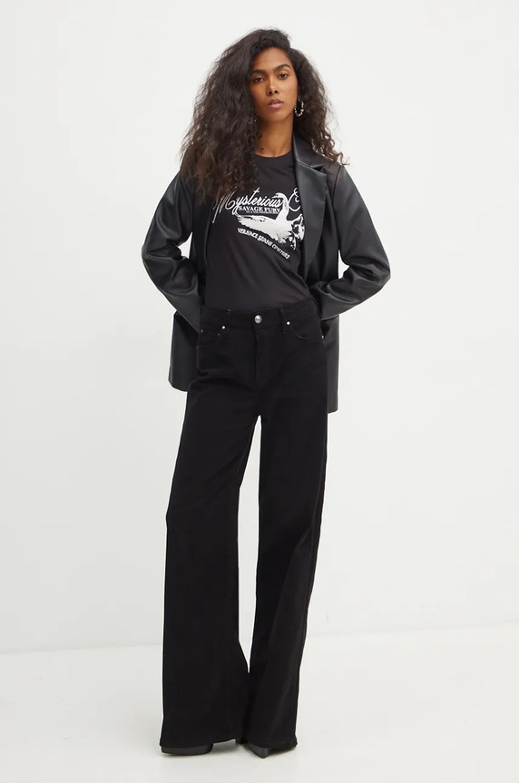 Tričko Versace Jeans Couture 77HAHL06.CJ02L černá AW24