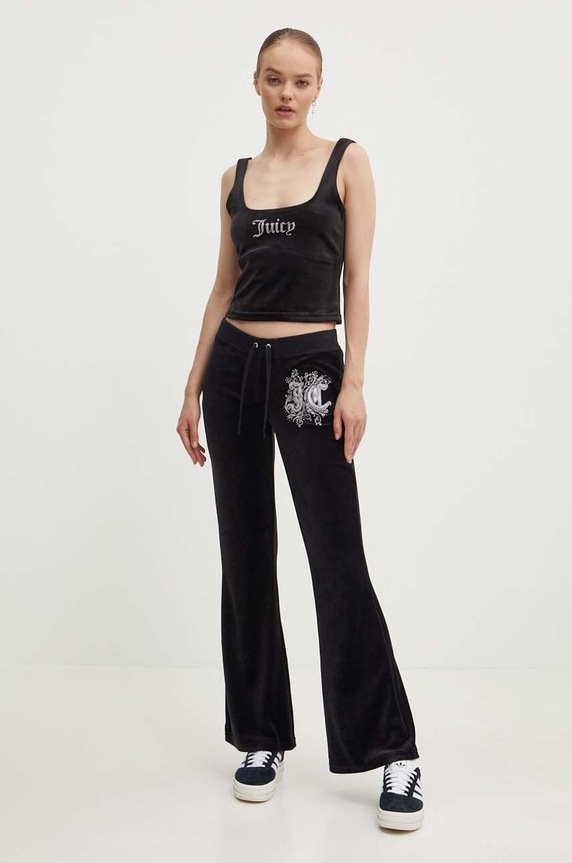 Juicy Couture top welurowy BROMLEY TOP JCWCT24301.101 czarny AW24