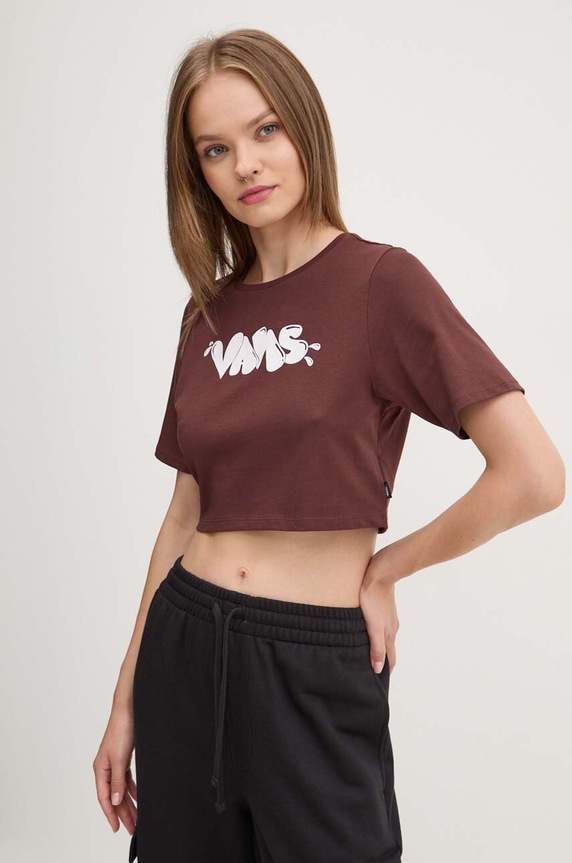Bavlněné tričko Vans potisk hnědá VN000HHU7YO1