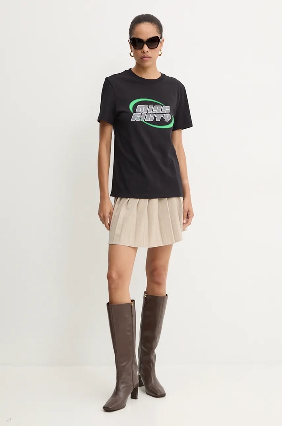 Miss Sixty t-shirt z domieszką jedwabiu 6L3SJ4870000 czarny AW24
